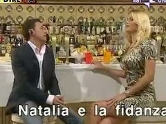 Blonde Italian bombshell breakage in a tv show upskirt porno video